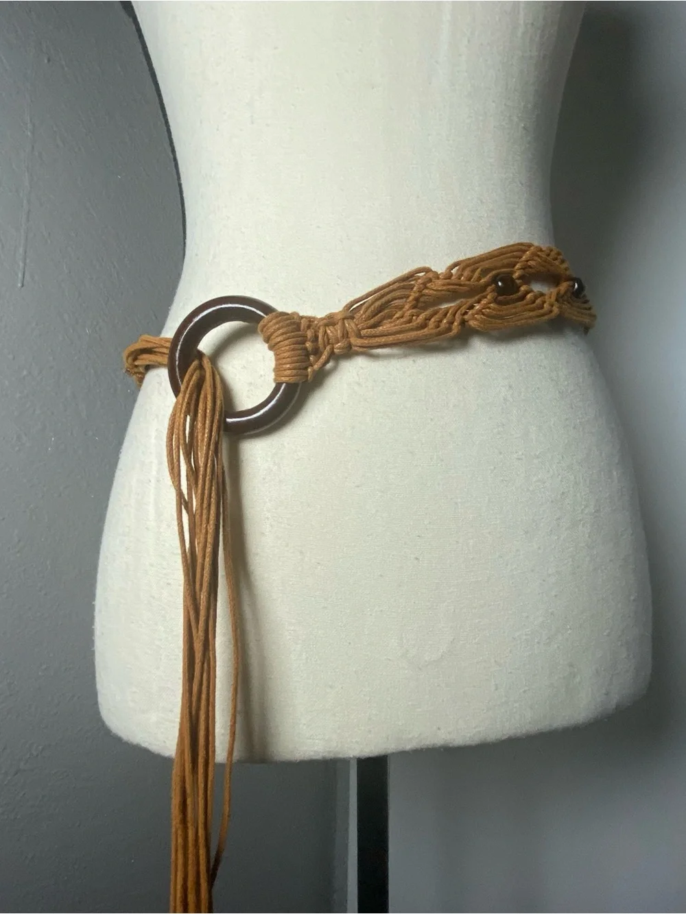 Y2K Boho Fairy Brown Wood Beaded Rope Belt One Size